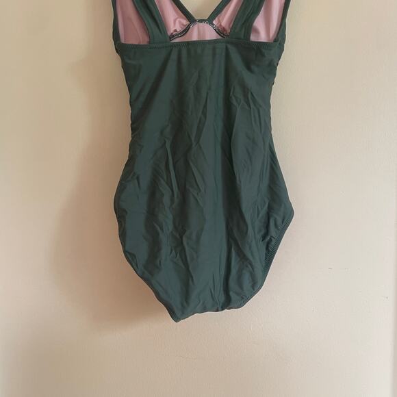 NWT J. Crew Ruched V-Neck One-Piece Swimsuit in Cool Cypress Green Sz 2 - Picture 10 of 10